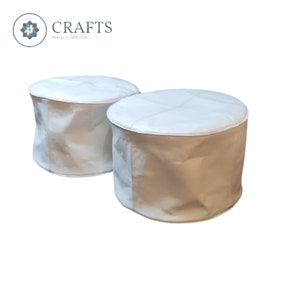 Authentic Handcrafted Ottoman Leather Pouf-Round Leather  Ottoman,Leather Living Room Pouf-Square Leather-white pouf- Leather Coffee Table