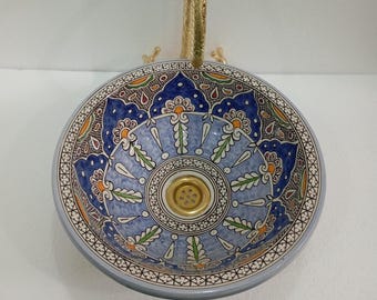 Lavabo de baño de cerámica personalizado, lavabo de recipiente hecho a mano, lavabo de tocador con opción de color, decoración de encimera de cerámica de granja, lavabo de cerámica único.