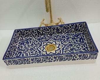 Lavabo rectangular azul de 45 cm – Lavabo de cerámica artesanal – Lavabo moderno de encimera – Lavabo azul único para baño