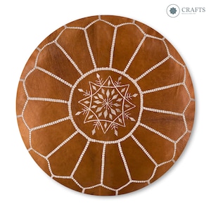 Moroccan POUF 30%OFF with White Stitching Leather Pouf-Ottoman Pouf Morrocan Leather Pouf- Pouffe-Brown pouf-ottoman pouf-UNSTUFFED/stuffed