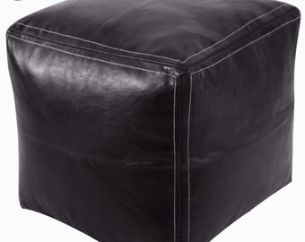 Authentic Handmade Leather Pouf, Square stylish Ottoman Footstool Pouf, Square Coffee Table Pouf, black Custom Made Pouf