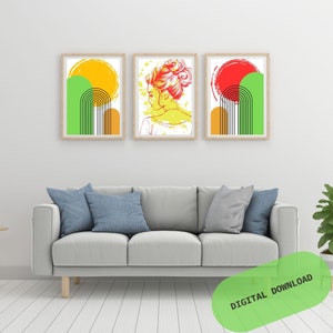 Sunshine three piece frame printable wall art, boho wall art, A great wall decoration that can be used as a home lifestyle.