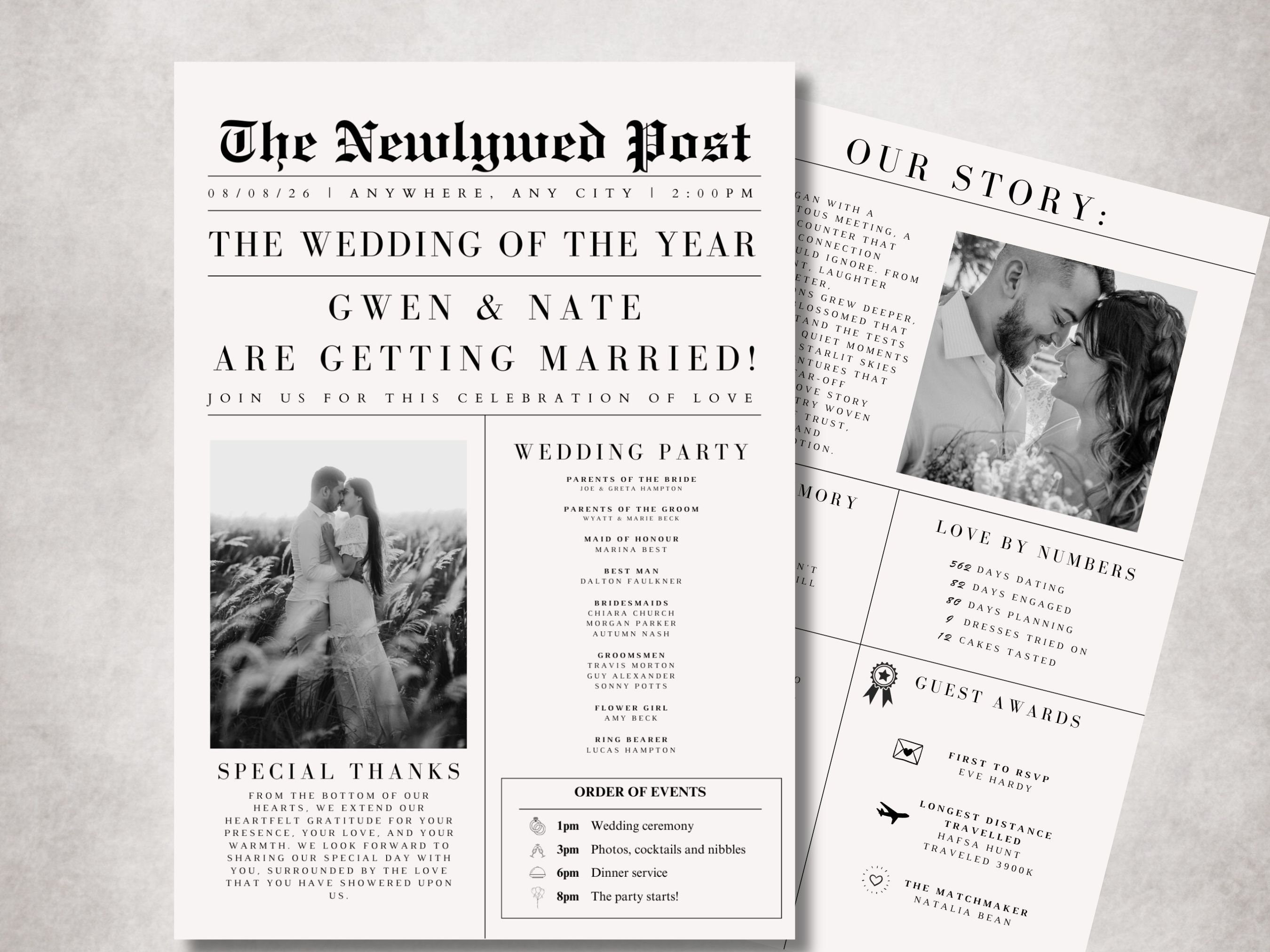 Newspaper Wedding Program Template, Wedding Itinerary, Wedding Newspaper Wedding Program Template, Wedding Itinerary, Wedding