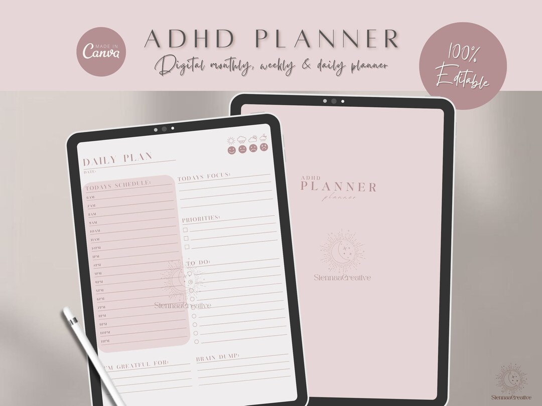 ADHD Digital Planner, Daily Planner, Weekly Planner, Monthly Planner ...