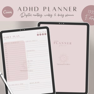 Planificador digital de TDAH, Planificador diario, Planificador semanal, Planificador mensual, Planificador de TDAH, Planificador diario de TDAH para adultos, Diario de TDAH, Planificador 2023