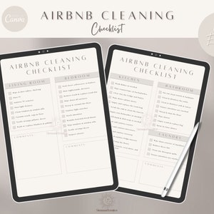 Airbnb Cleaning Checklist, Cleaning Schedule, Vacation Rental Housekeeping Checklist, Airbnb Cleaning List,  Editable Airbnb Canva Template