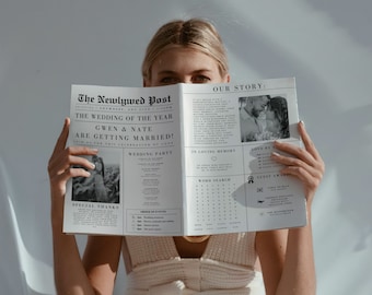 Personalized Newspaper Wedding Program Template, Itinerary (Digital Download)