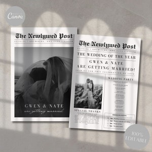 Set of 2 Newspaper Wedding Program Template, Wedding Itinerary, Wedding Newspaper, Wedding Crossword, Printable Wedding Programs