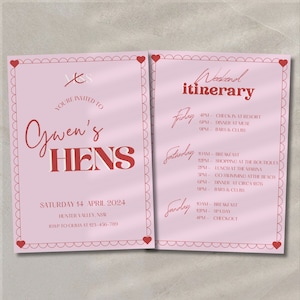 Hens Weekend Invitation Template, Pink and Red Hens, Pink Hens Party Invite, Printable Shower Party Invitation Template, Bachelorette Party