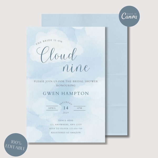 On Cloud Nine Bridal Shower Invitation, Bridal Shower Invitation Template, Cloud Nine Bridal Shower, Printable, Digital Shower Invite