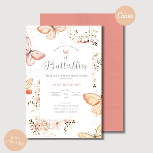 Butterfly Bridal Shower Invitation, Bridal Shower Invite, Wildflower Butterflies Invitation, Printable Invitation, Editable Invite