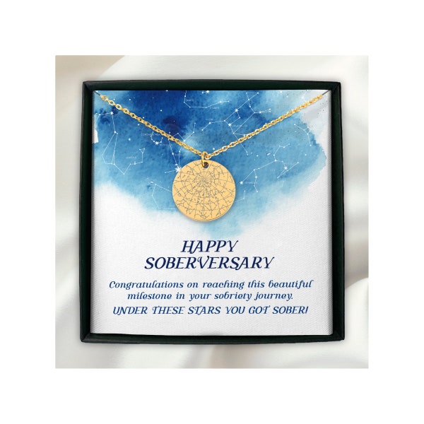 Personalized Soberversary Star Map Necklace for Addiction Recovery, Celebrating Milestones in Aa Na Recovery Gift