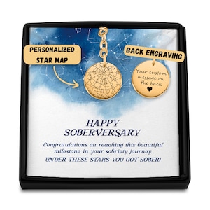 Portachiavi personalizzato con mappa stellare Soberversary per il recupero dalle dipendenze, per celebrare le pietre miliari nel regalo di recupero Aa Na, personalizzabile