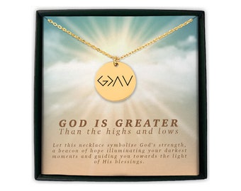 God is Greater Christian Faith Coin Shaped Necklace - Romans 8:28 God is the Greatest Bible Jesus Lover Christian Gift with Back Engraving