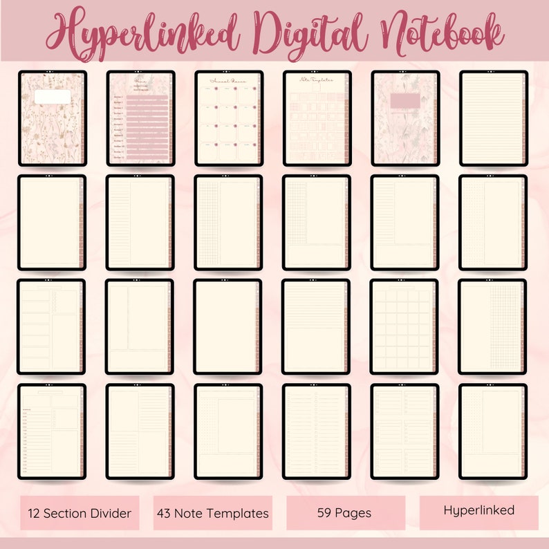 PLR Digital Notebook for Goodnotes Note Taking Apps, Hyperlinked