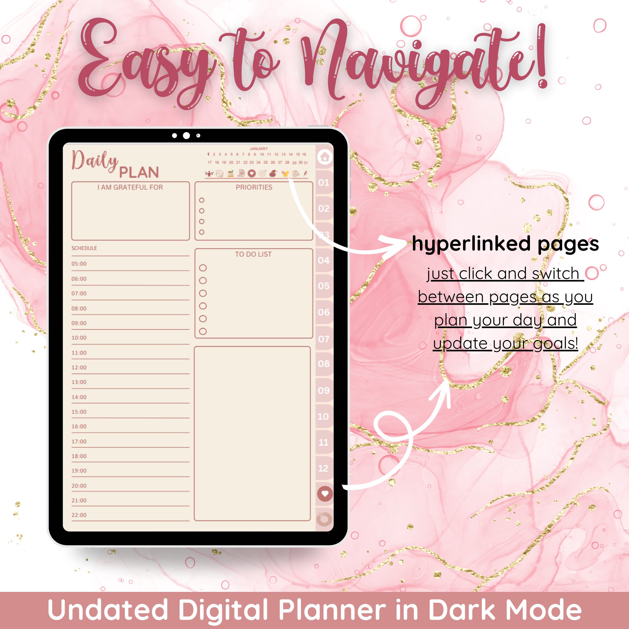 Soft Pink Portrait Digital Planner, ADHD Digital Planner, Undated iPad ...