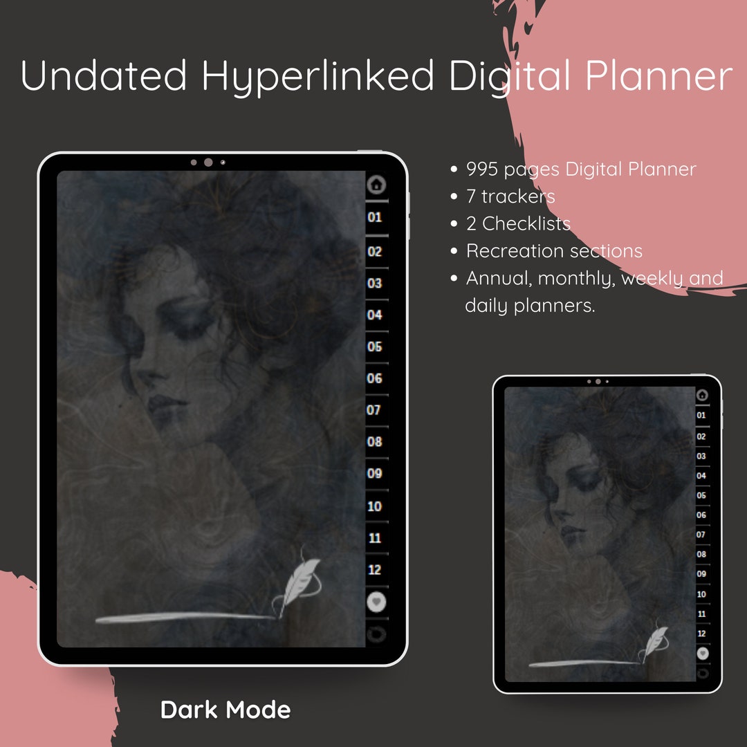 Dark Mode Digital Planner: Undated, Hyperlinked, Adhd-friendly (PDF) - Etsy