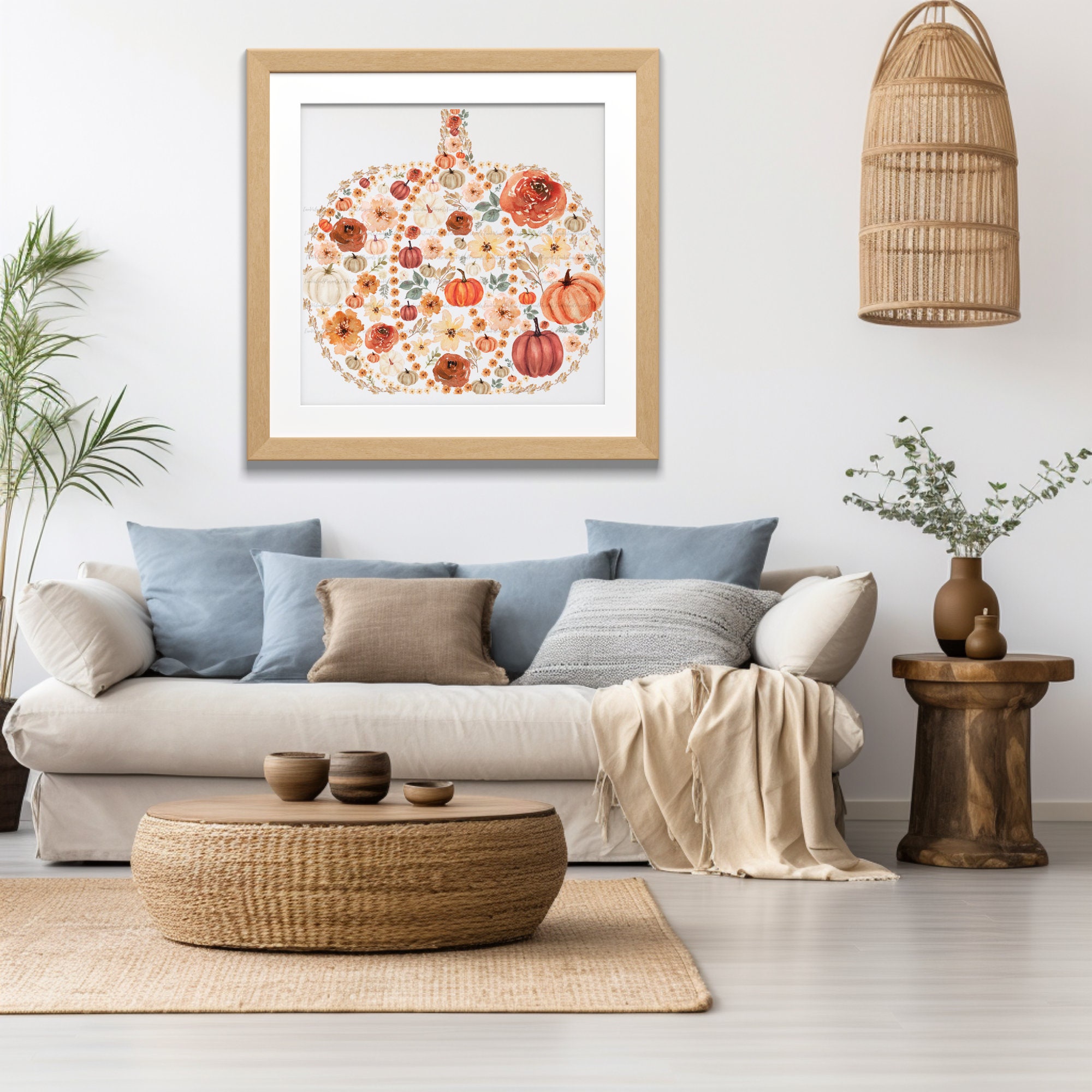 Fall Pumpkin Digital Printable Wall Art, Autumn Decor Prints, Pumpkin