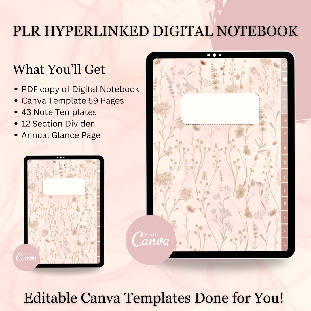 PLR Digital Notebook for Goodnotes Note Taking Apps, Hyperlinked