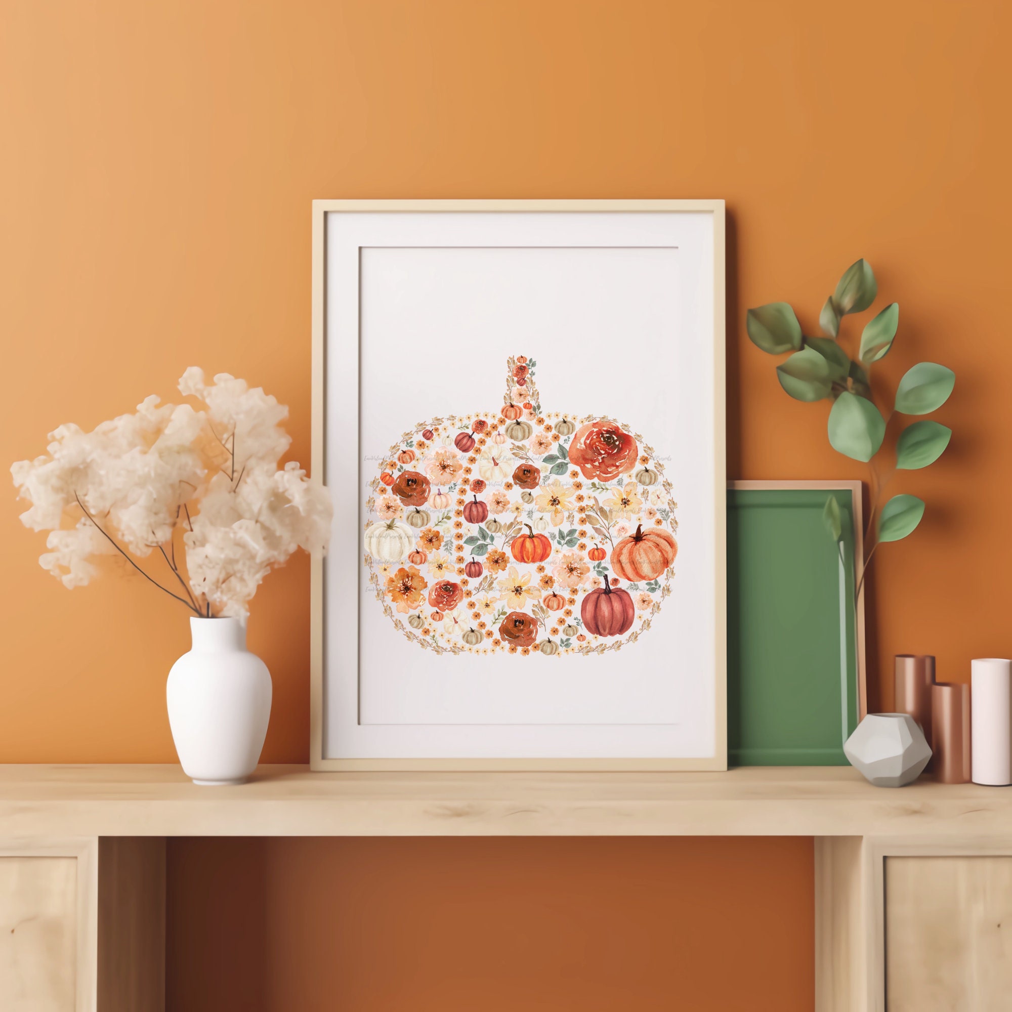 Fall Pumpkin Digital Printable Wall Art, Autumn Decor Prints, Pumpkin