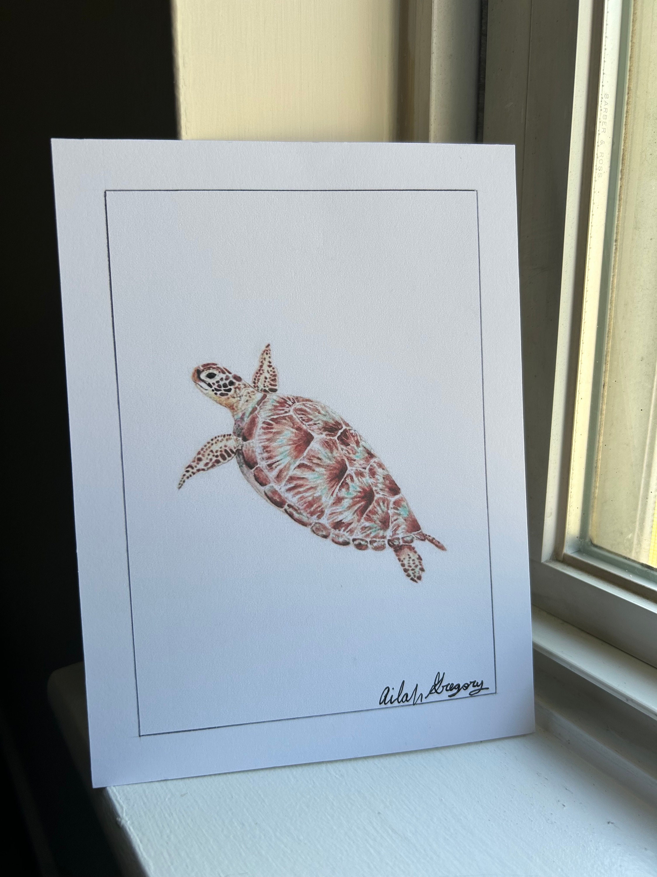 Watercolor Green Sea Turtle Print, Tropical Ocean Life, Endangered Sea