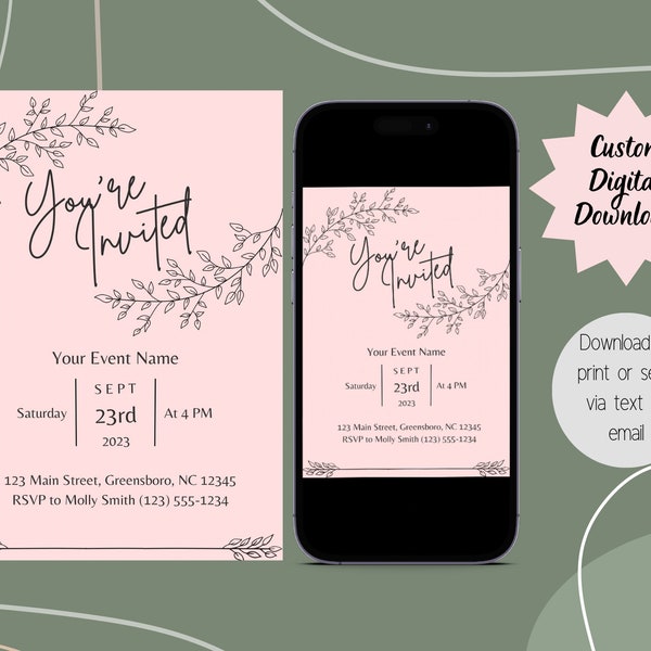 Floral Invitation, You're Invited, Any Age, Multiple Colors Available on Request, Custom Made