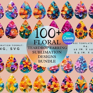100+ bloem Teardrop sublimatie oorbel ontwerpen, sublimatie oorbel ontwerpen bloemen, traan oorbel png, traan oorbel SVG