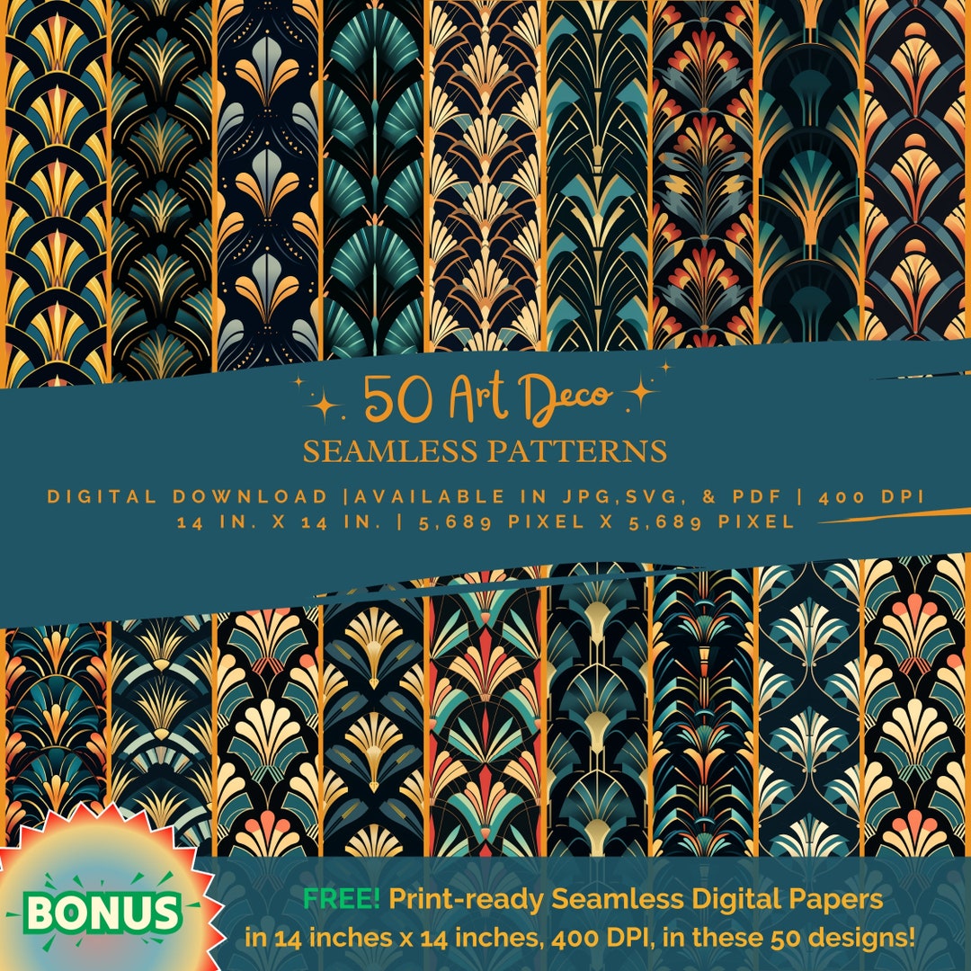50 Art Deco Seamless Patterns, Digital Papered, Seam Less, Patt Ern ...
