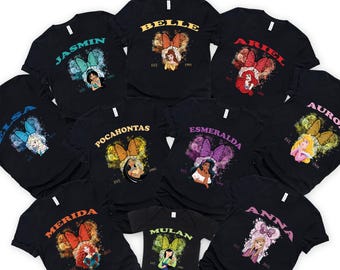 Disney Princess Birthday Tee, Watercolor Princess Sweatshirt, Matching Disney Trip Shirt, Ariel Tiana Tinkerbell Top, Princess Gift Shirt