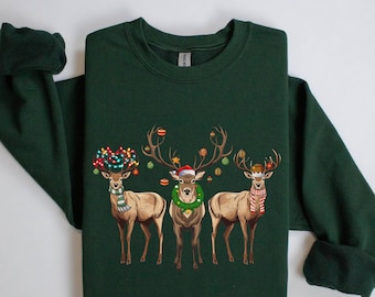 Reindeer Christmas Sweatshirt, Reindeer Santa Christmas Light Shirt, Reindeer Lover Xmas Sweatshirt, Reindeer Holiday Shirt, Christmas Gift