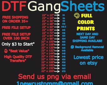 Custom Gang Sheet, Full Color DTF Transfers, Ready to Apply Heat Transfer, Express DTF Printing, Direct to Film Prints, Bulk DTF Sheets