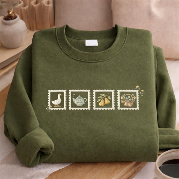 Cottagecore Embroidered Sweatshirt Hoddie Shirt, Goose Pears Floral, Tea Aesthetic Quarter Zip Nature, Inspired Cozy Outfit, Gift for Her