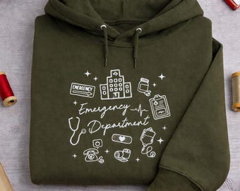 Sudadera bordada del Departamento de Emergencias, Cuello redondo para enfermeras de urgencias, Regalo para trabajadores de la salud, Sala de emergencias