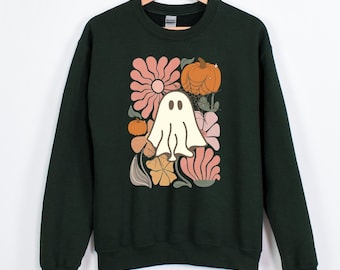Retro Floral Ghost Sweatshirt, Boho Flower Halloween T-shirt, Spooky Season Shirt, Floral Ghost Halloween Shirt, Pumpkin Fall T-shirt