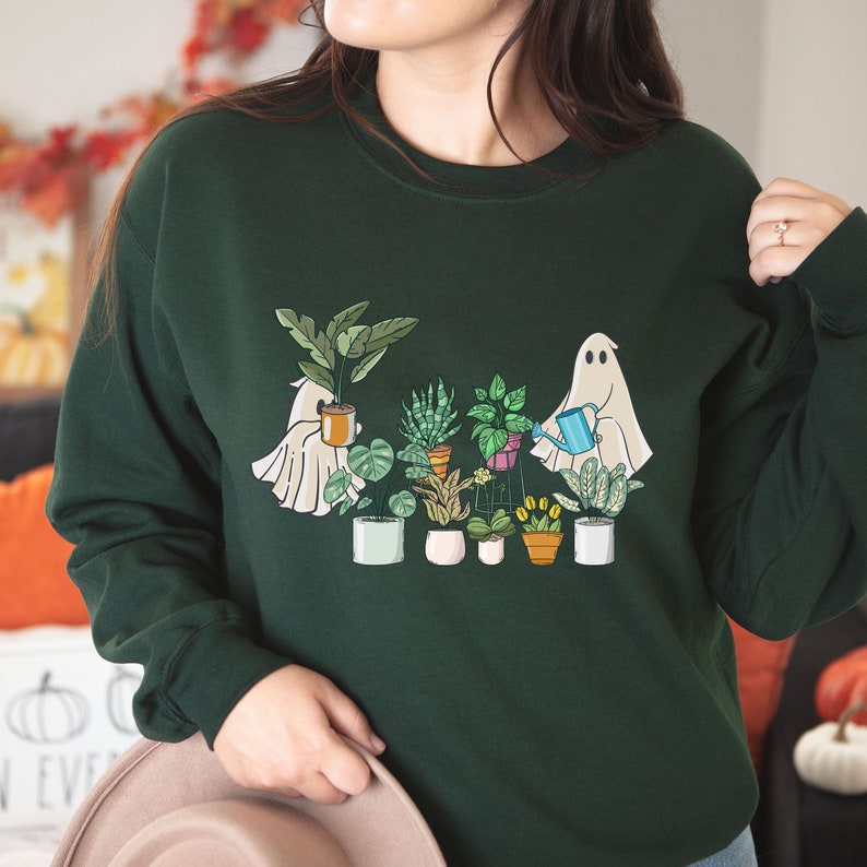 Ghost Plant Lady Shirt, Ghost Plant Sweatshirt, Plant Lover Gift, Halloween Ghost Sweatshirt, Halloween Gift, Plant Lover, Gardening Shirt image 4