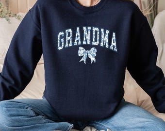 Coquette Bow Grandma Sweatshirt, Mother's Day Shirt, Floral Grandma T-shirt, Toile Grandma Shirt, Gift for Grandma, Grandma Crewneck