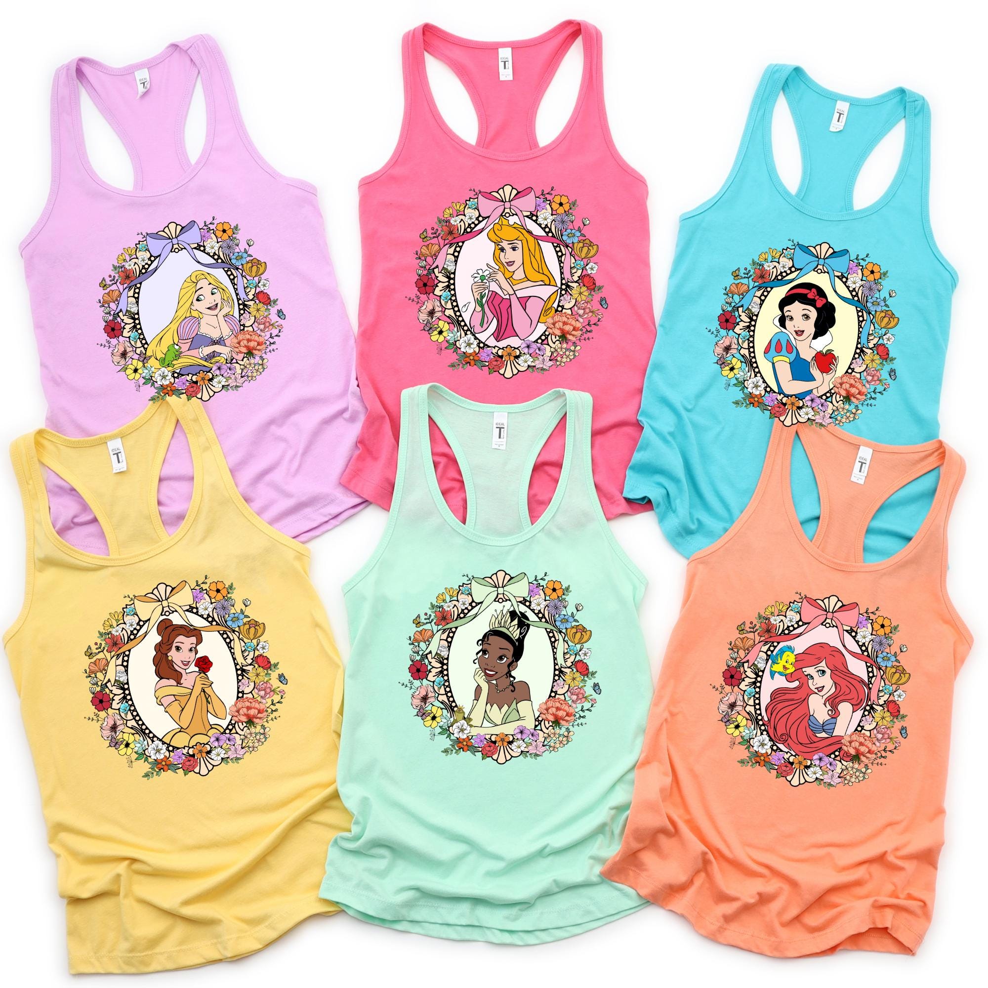 Floral Disney Tank Tops, Disney All Princesses Tank Tops, Flowers Princess Tank Top, Magic Kingdom Tank, Disneyland Vacation Matching Tanks