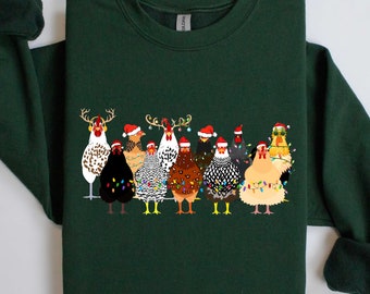Chicken Christmas Lights Sweatshirt, Farm Animal Christmas Shirt, Funny Chicken Lover Xmas Sweater, Farmer Christmas Shirt, Chicken Sweater