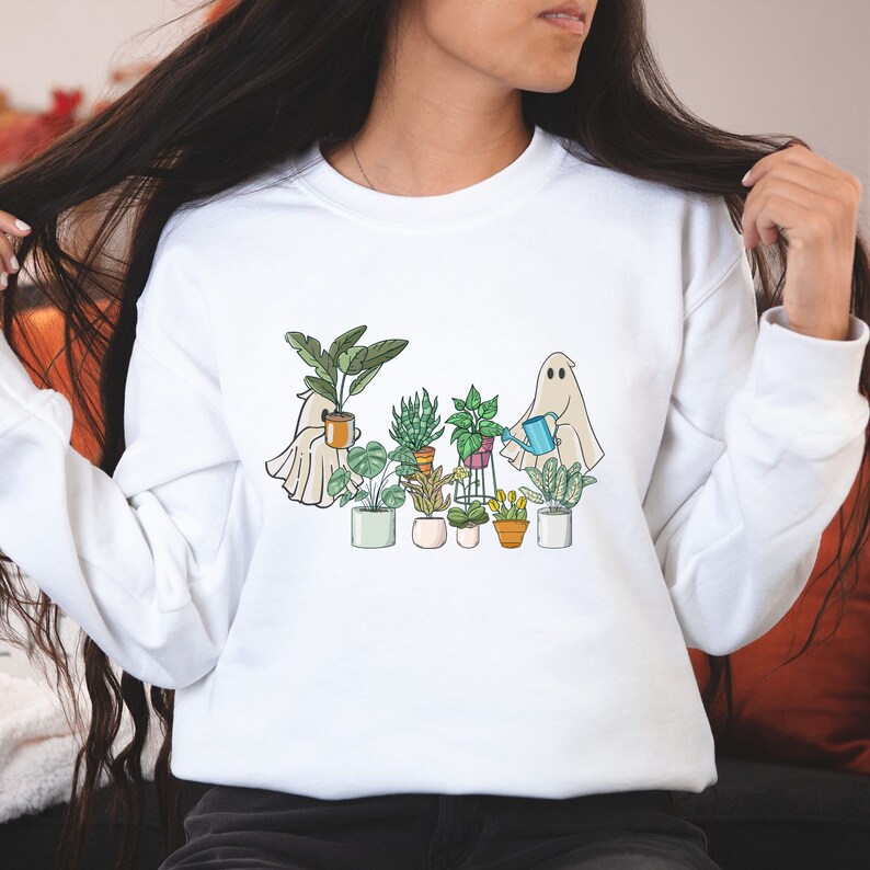 Ghost Plant Lady Shirt, Ghost Plant Sweatshirt, Plant Lover Gift, Halloween Ghost Sweatshirt, Halloween Gift, Plant Lover, Gardening Shirt image 2