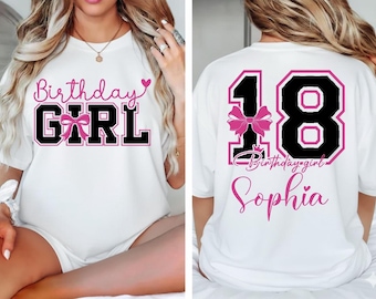 Personalized Birthday Girl Shirt Sweatshirt Hoodie: Custom Name and Age with Pink Bow