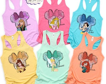 Disney Girls Trip Tank Tops, Princess Group Tank Tops, Personalized Disneyland Vacation Tank, All Princess Characters Tank Tops