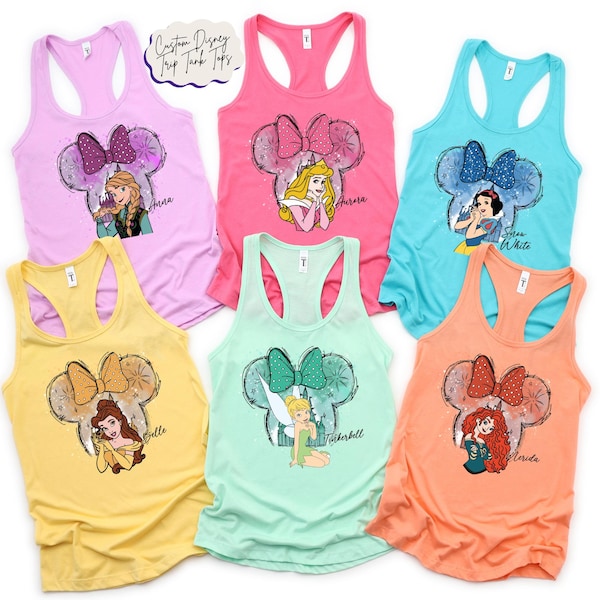 Disney Girls Trip Tank Tops, Princess Group Tank Tops, Personalized Disneyland Vacation Tank, All Princess Characters Tank Tops