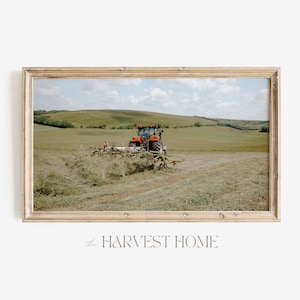 Alfalfa Field Frame TV Art | Summer Alfalfa Harvest Photo | Tractor Turning Alfalfa TV Art | Farmhouse Field Tv Art