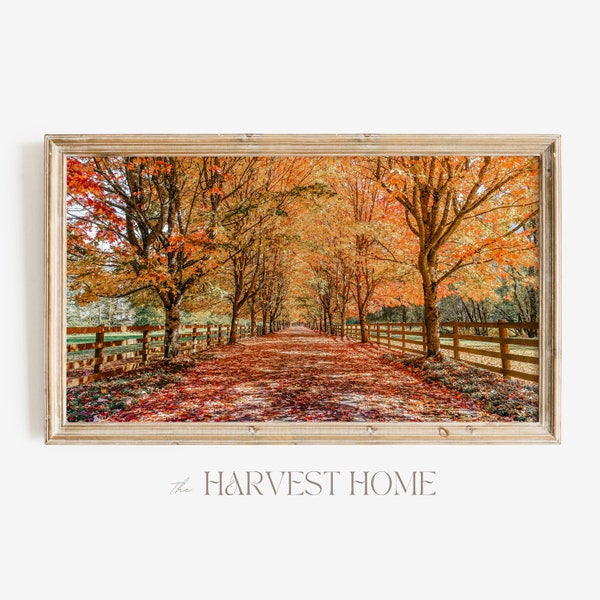 Samsung Frame TV Art | Leaf Covered Driveway TV Art | Red Leaves On Road Photo | New England Estate Scenery TV Art