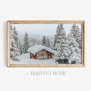 Winter Forest Samsung Frame TV Art | Remote Mountain Cabin | Rustic Log Cabin TV Art | Snowed In Cabin Frame TV Art