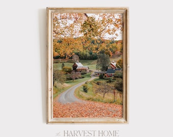Old New England Farm Print, Vermont In Autumn Poster, Rustic Home Decor, Colorful Fall Foliage Wall Art, New England Farm Wall Decor