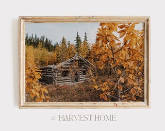 Impression de cabane en rondins abandonnée, cabane dans les bois, impression de cabane faite maison, art de cabane en rondins du Colorado, décoration de style lodge, oeuvre d'art automne rustique
