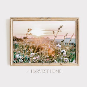 Summer Wildflower Sunset Print, Rustic Flower Decor, Countryside Photography, Wildflower Wall Art, Farmhouse Floral Printable