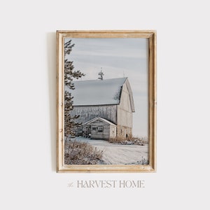 Farm Barn Scenery Print, Rustic Barn Poster, Farm Landscape, Farmhouse Decor, Holiday Wall Art, Barn Photography, Snowy Winter Farmstead Art