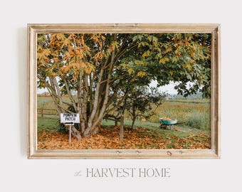Impresión de letreros de parche de calabaza, paisaje rústico de otoño, arte de otoño de granja, fotografía de Acción de Gracias, arte imprimible de calabaza, cartel de granja rústica